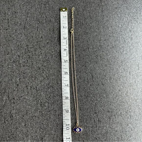 NEW Gold and Blue Enamel Evil Eye Pendant Adjustable Necklace 16 to 18-inches - Picture 3 of 10